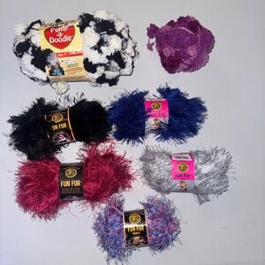 Lion Brand Red Heart Yarn Lot Mixed Multicolor Fun Fur Pomp-a-Doodle Novelty